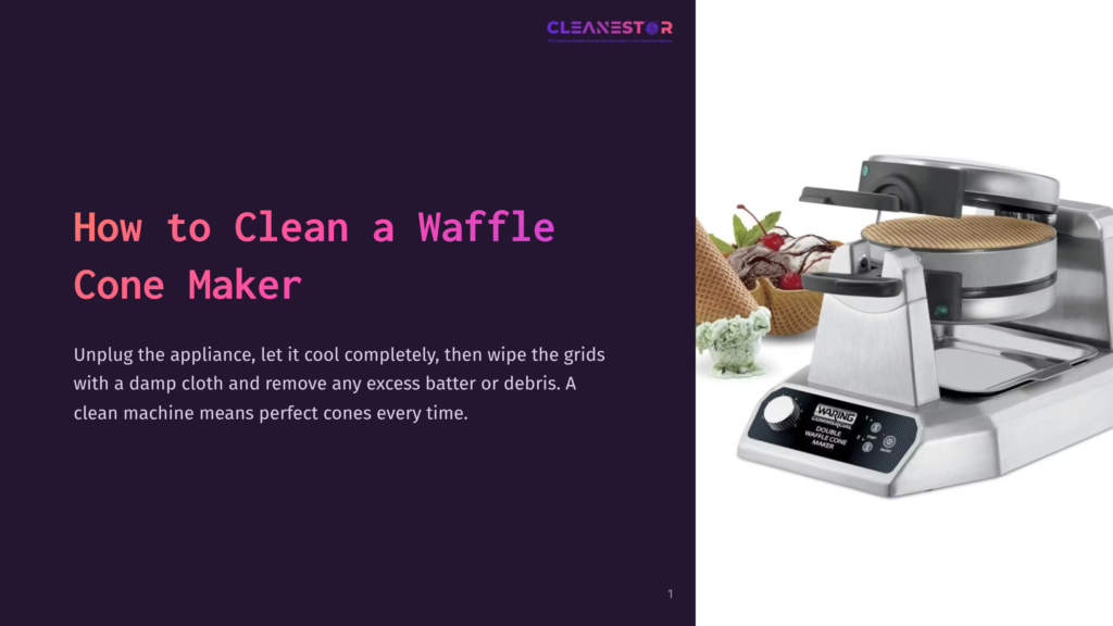 Waffle Cone Maker With A Silver Base, Black Control Panel, And Surrounding Ingredients Like Fruits And Cones On A Dark Purple Background.