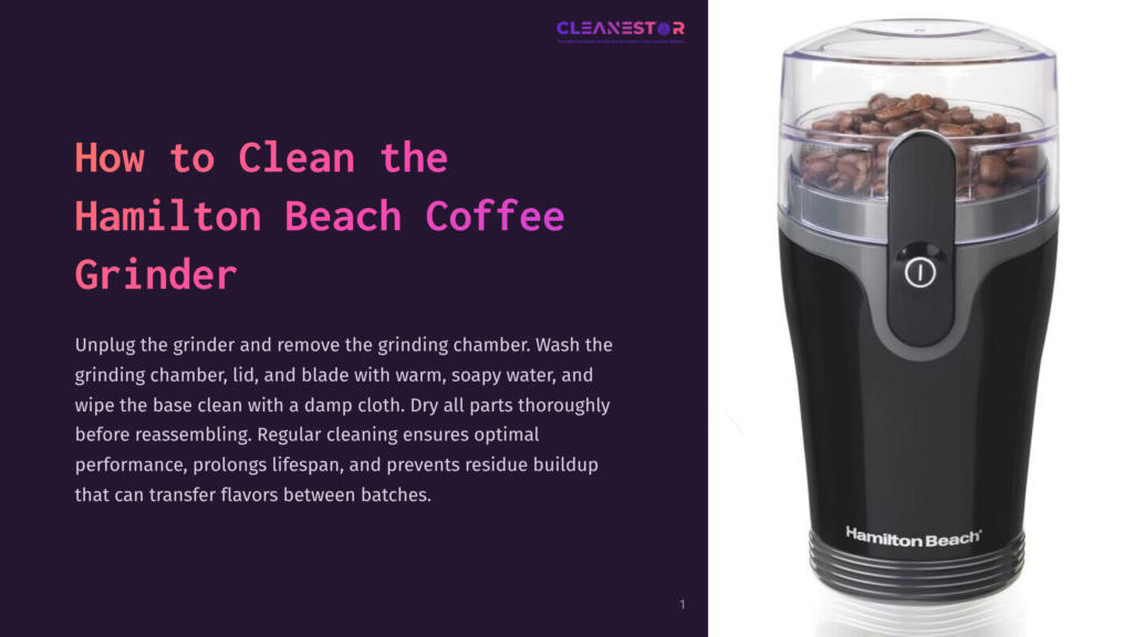 A Hamilton Beach Coffee Grinder With An Upper Transparent Lid Revealing Coffee Beans, Set Against A Dark Purple Background.