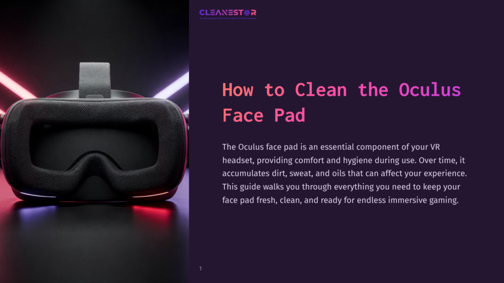 Oculus Quest 2 Vr Headset Face Pad, Clean And Ready For Immersive Gaming, With Neon Pink And Blue Lights Reflecting On The Headset And Dark Background.