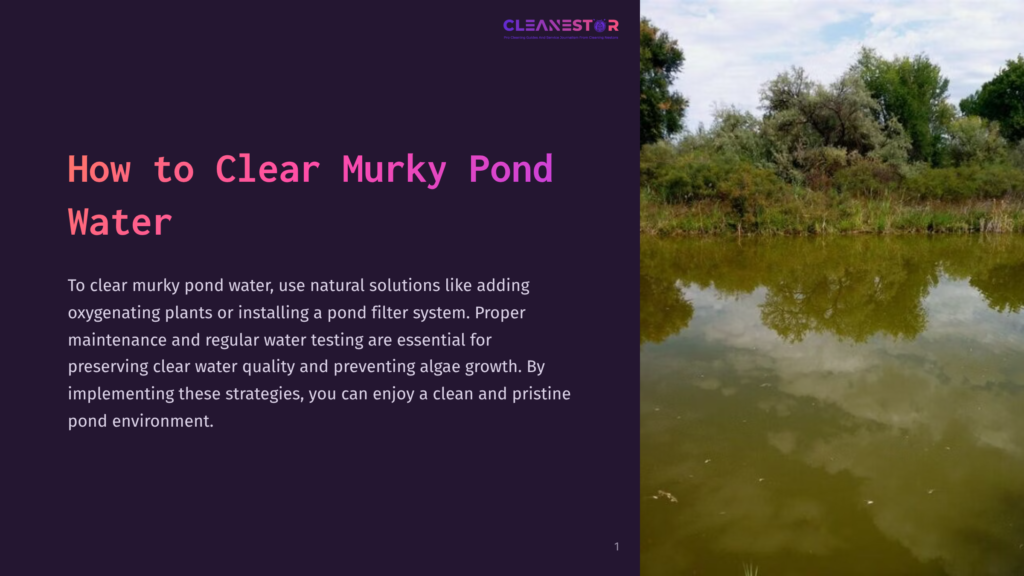 A Murky Green Pond Reflects Trees And A Cloudy Sky, With Lush Green Foliage Lining The Bank. Text On The Left Reads: &Quot;How To Clear Murky Pond Water.