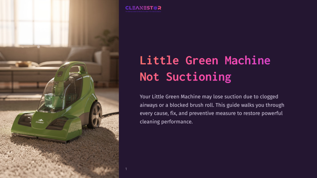 A Green Bissell Little Green Machine Carpet Cleaner Sits On A Beige Carpet In A Sunlit Living Room. The Machine Has A Clear Water Tank And The Bissell Logo Is Visible.