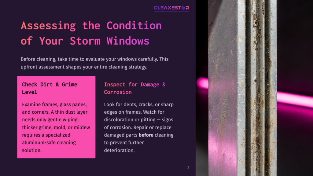 2 Assessing The Condition Of Your Storm Windows 1 Close-Up Of Weathered Aluminum Storm Window Frames With Visible Corrosion And Dirt, Indicating The Need For Cleaning And Inspection.