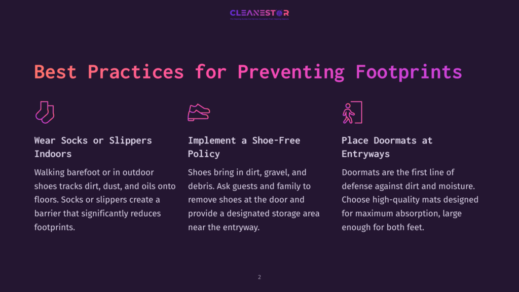 Four Best Practices For Preventing Footprints Highlighted In Purple Text With Icons. Background Features A Dark Color For Emphasis.