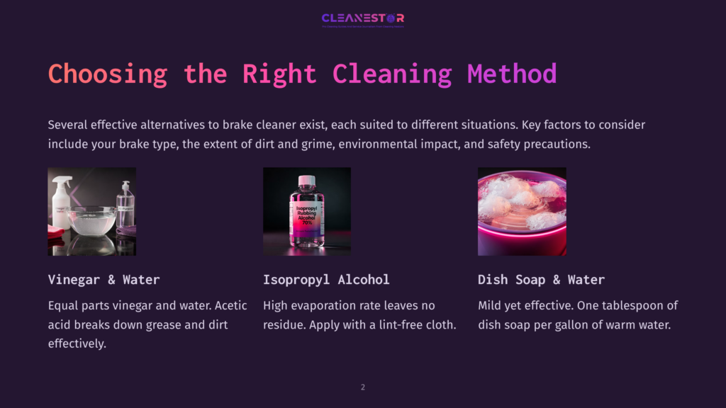 A Bottle Of Vinegar, A Bottle Of Isopropyl Alcohol, And A Dish Soap Container Against A Dark Purple Background With Cleaning Tips.