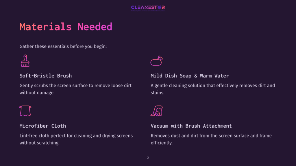 2 Materials Needed 1 Materials Needed For Cleaning: A Soft-Bristle Brush, Mild Dish Soap With Warm Water, A Microfiber Cloth, And A Vacuum With Brush Attachment.