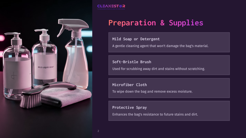 Three Cleaning Supplies In A Stylish Arrangement On A Dark Background: Spray Bottles, A Brush, And A Cloth With Text Highlighting Their Uses.