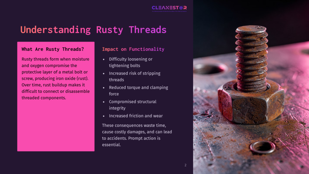 A Close-Up, Macro Shot Of A Heavily Rusted Bolt And Nut, Illustrating The Problem Of Rusty Threads And Their Impact On Functionality.