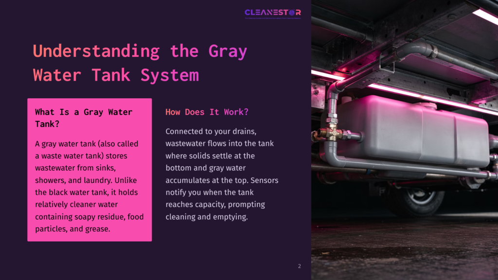 A Gray Water Tank Under A Sink, Connected To Pipes, With A Pink Glow Highlighting Its Sleek Design Against A Dark Background.