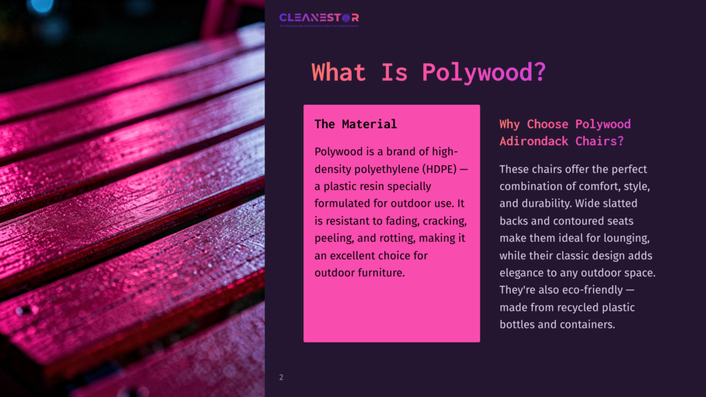 Close-Up Of A Vibrant, Pink-Lit Wooden Bench, Possibly Polywood Outdoor Furniture, With Visible Grain And Texture.