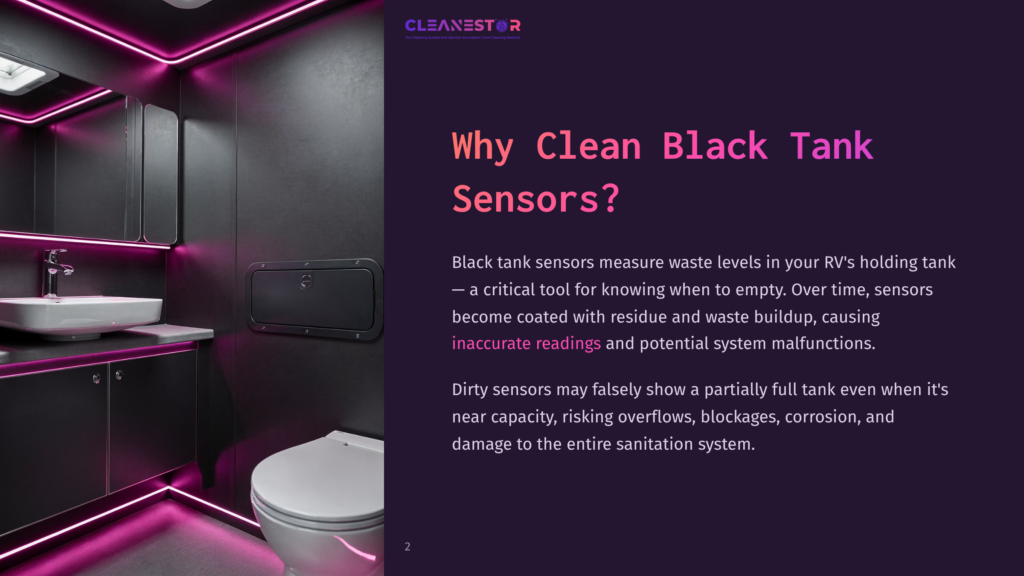 Interior Of A Clean, Modern Rv Bathroom With A Toilet, Sink, And Black Tank Sensors, Illuminated By Vibrant Pink Led Lighting.