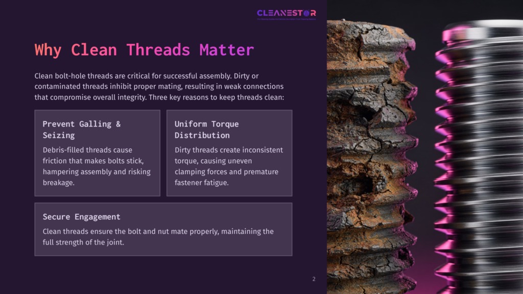 Close-Up Of Heavily Rusted, Corroded Bolt Threads Next To Clean, Shiny Bolt Threads, Illustrating The Importance Of Clean Threads For Secure Engagement.