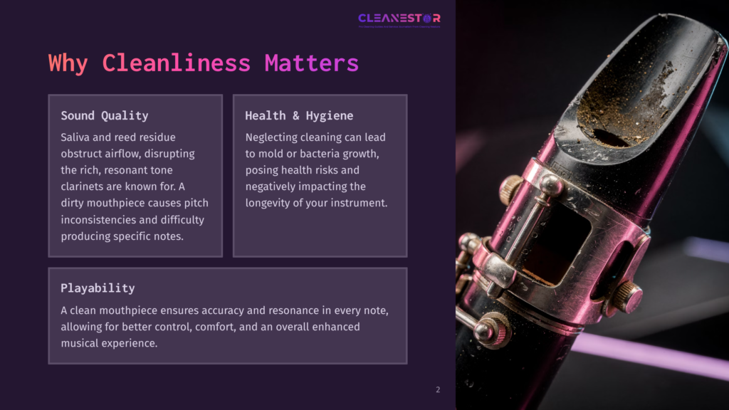 2 Why Cleanliness Matters 1 Close-Up Of A Dirty Clarinet Mouthpiece With Visible Grime And Buildup, Highlighting The Importance Of Cleanliness For Sound Quality And Hygiene.