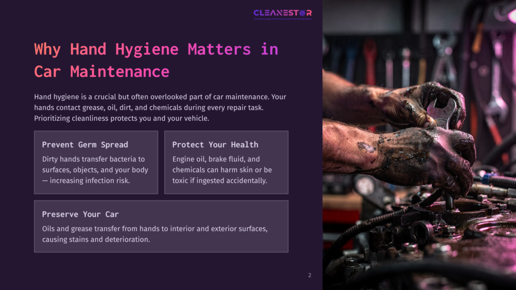 Close-Up Of A Mechanic'S Greasy Hands Working On A Car Engine, Emphasizing The Importance Of Hand Hygiene In Car Maintenance.