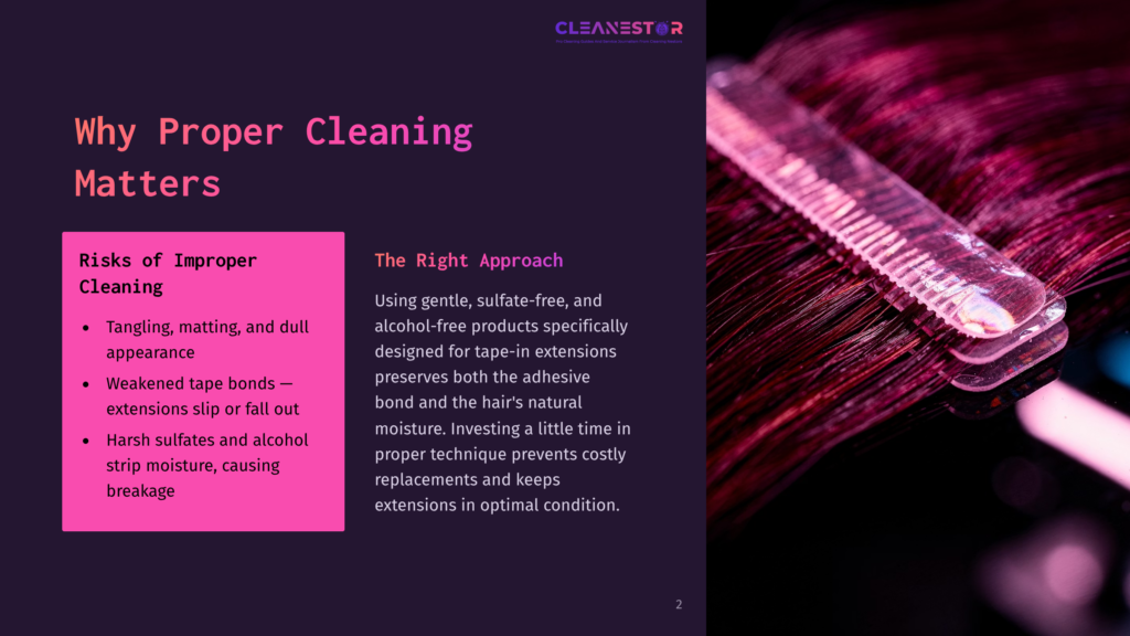 2 Why Proper Cleaning Matters 15 Close-Up Of A Pink Comb Gently Separating Dark Brown Hair Extensions, Highlighting The Importance Of Proper Cleaning For Hair Extensions.