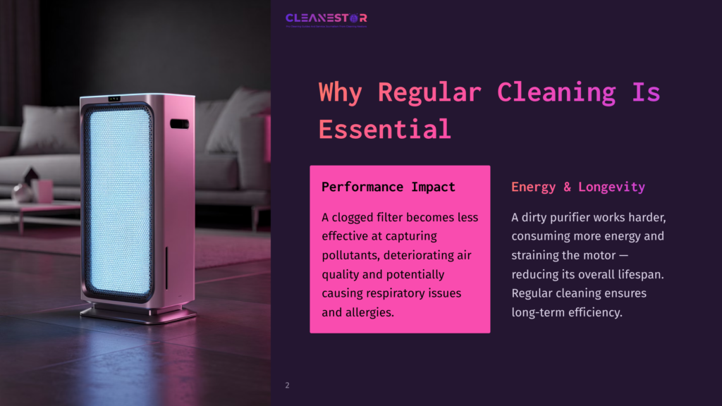 A Pink Honeywell Air Purifier With A Glowing Blue Filter Is Positioned Beside A Dark Wall, Accompanied By Text Highlighting Cleaning Importance.