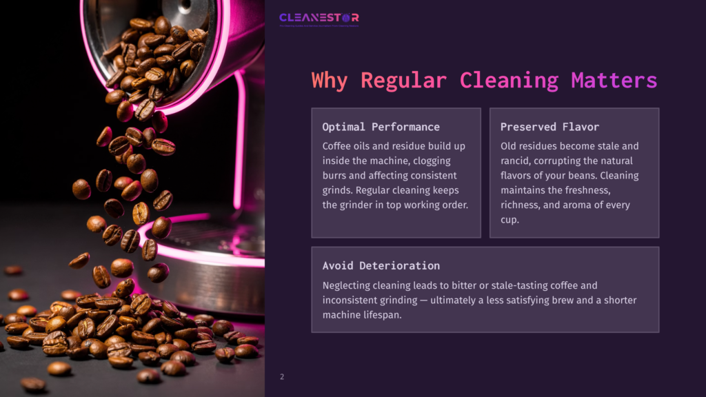 Coffee Beans Spilling From A Silver Grinder, Set Against A Vibrant Pink Background, Highlighting The Importance Of Regular Cleaning.