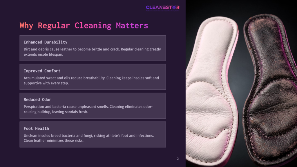 Close-Up Of Two Insoles: One Clean, White, And New-Looking; The Other Dark, Worn, And Cracked, Illustrating The Benefits Of Regular Cleaning For Shoe Durability And Comfort.
