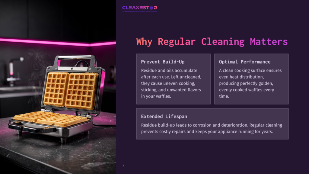 A Waffle Maker On A Counter With Steam Rising, Showcasing Golden, Cooked Waffles In A Black And Gold Design.