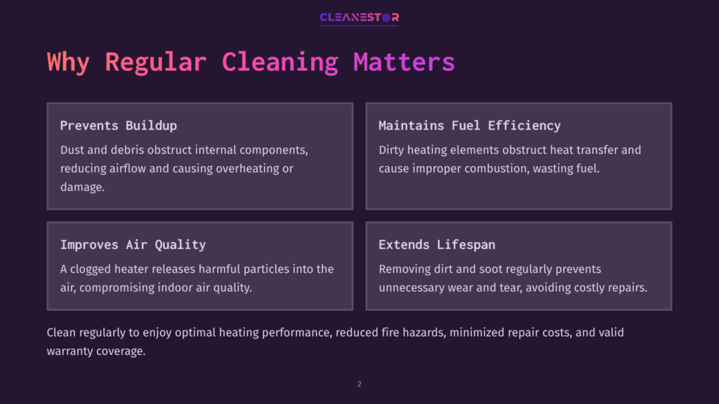 Infographic Titled &Quot;Why Regular Cleaning Matters&Quot; Detailing Benefits Of Cleaning Hvac Systems: Prevents Buildup, Maintains Fuel Efficiency, Improves Air Quality, Extends Lifespan.
