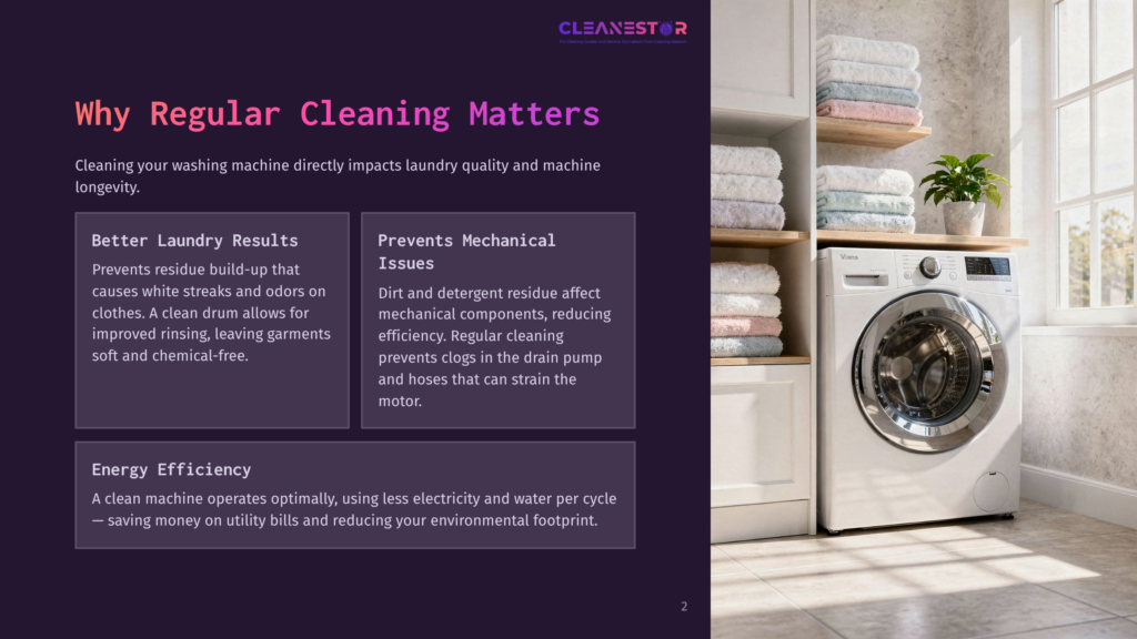 A Modern White Washing Machine Sits Next To A Shelf Stacked With Neatly Folded Towels In Pastel Colors. The Scene Is Bright And Clean, With Natural Light Streaming In From A Window.