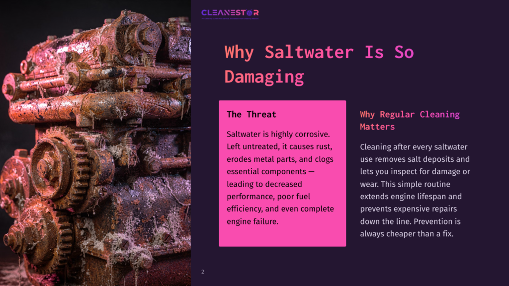 Close-Up Of Heavily Rusted And Corroded Metal Engine Parts, Gears And Pipes Covered In White Salt Deposits And Reddish-Brown Rust, Indicating Severe Saltwater Damage.