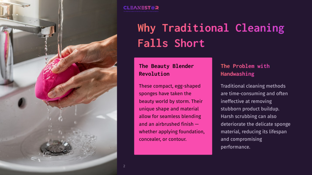 Hands Wash A Pink Beauty Blender Sponge Under A Chrome Faucet In A White Sink, With Water Running. Text Overlay: &Quot;The Beauty Blender Revolution.