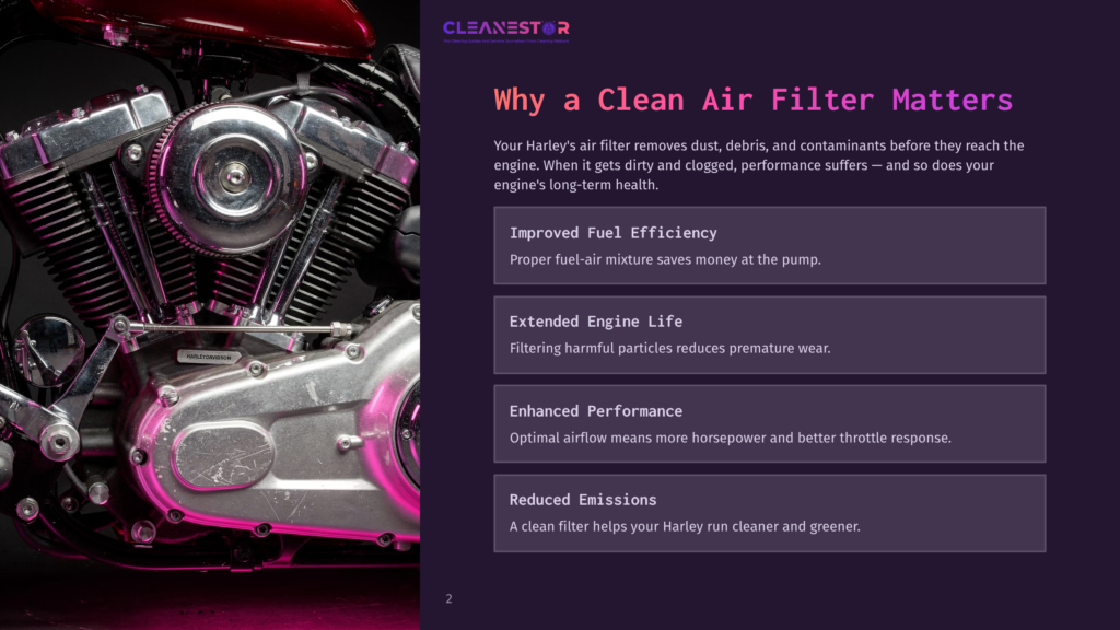 Close-Up Of A Harley Engine With A Shiny Chrome Air Filter, Highlighted By Purple Lighting, Emphasizing Maintenance For Improved Performance.