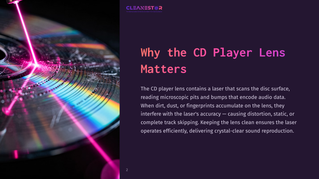 A Close-Up Of A Colorful Cd With Reflective Grooves And A Purple Laser Beam Scanning Its Surface, Illustrating The Cleaning Process.