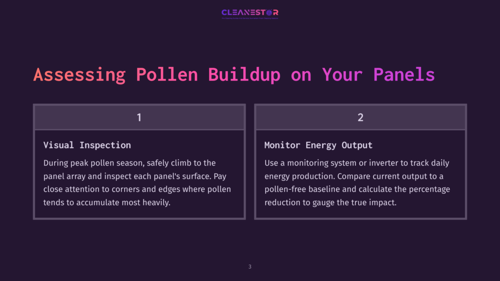Two Steps: One For Visual Inspection Of Solar Panels, And Another For Monitoring Energy Output, Outlined In A Purple And White Layout.