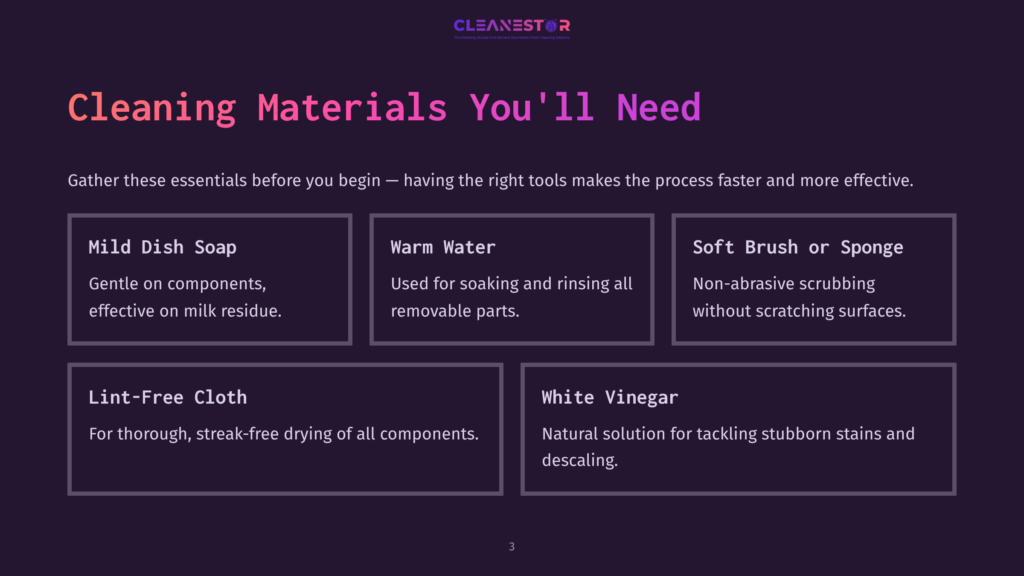 3 Cleaning Materials Youll Need Infographic Titled &Quot;Cleaning Materials You'Ll Need&Quot; Listing Essentials: Mild Dish Soap, Soft Brush Or Sponge, Lint-Free Cloth, Warm Water, And White Vinegar For Cleaning.