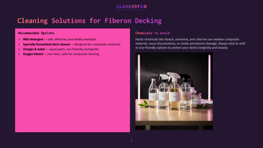 A Vibrant Layout Featuring Cleaning Solution Bottles On A Table, With A Bold Pink List Of Recommended Options And Chemicals To Avoid.