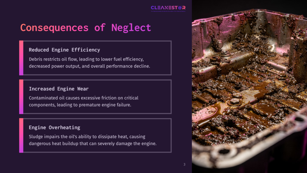 3 Consequences Of Neglect A Close-Up Of A Severely Neglected Engine Oil Pan Filled With Thick, Dark Sludge And Debris, Illustrating The Consequences Of Engine Neglect And Poor Maintenance.