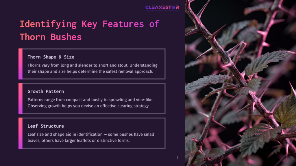 3 Identifying Key Features Of Thorn Bushes Close-Up Of Thorny Branches With Sharp Thorns And Green Leaves, With Text Overlay &Quot;Identifying Key Features Of Thorn Bushes&Quot;.