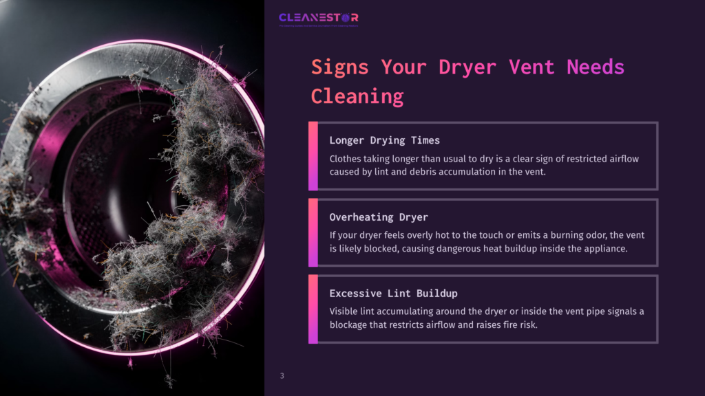 A Circular Dryer Vent With Dark Debris And Lint Inside, Surrounded By A Vibrant Purple Background, Highlighting Cleaning Tips.