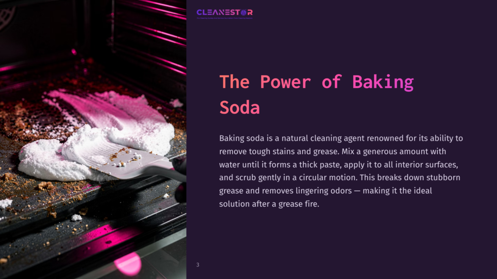 A Baking Soda Paste Is Being Spread With A Spatula Onto A Greasy Oven Interior, With Pink Lighting Highlighting The Grime And The Cleaning Paste.