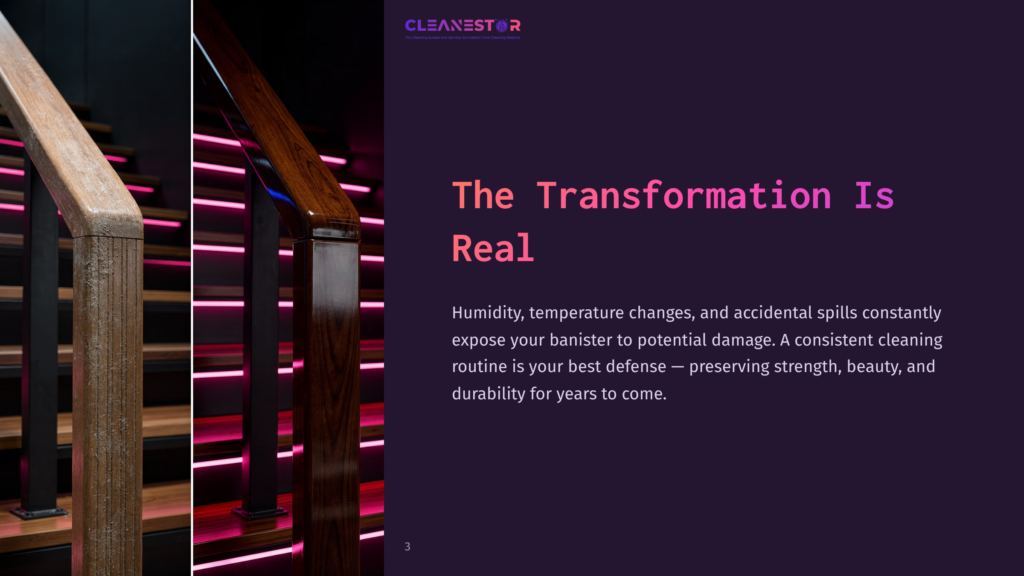Close-Up Of A Polished Wooden Banister With A Sleek Design, Illuminated By Vibrant Pink Lighting, Highlighting Its Beauty And Grain.