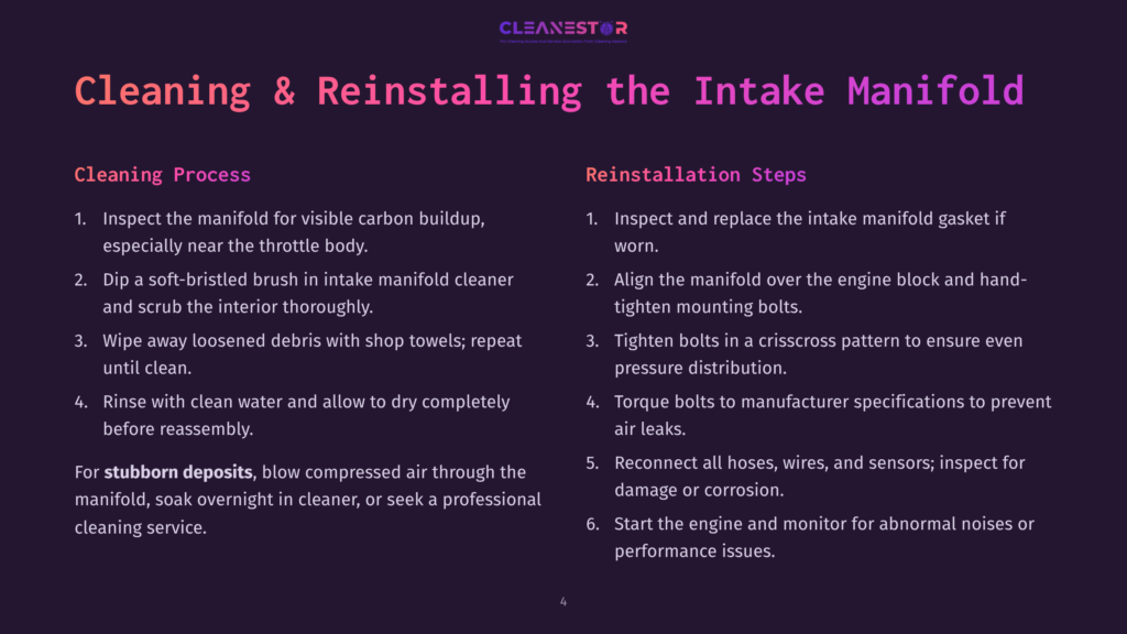 Cleaning And Reinstalling The Intake Manifold: A Guide Detailing Steps For Cleaning The Intake Manifold, Including Inspecting, Scrubbing, And Rinsing, Followed By Reinstallation Steps Such As Replacing The Gasket And Tightening Bolts.