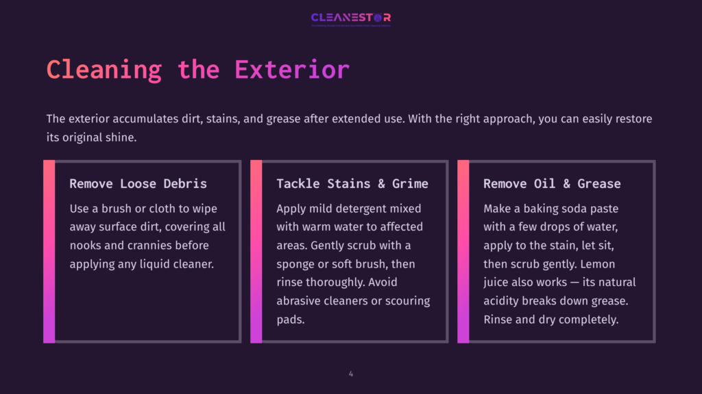 A Colorful Infographic Detailing Steps For Cleaning A Gozney Roccbox, Featuring Sections On Removing Debris, Tackling Stains, And Removing Grease.