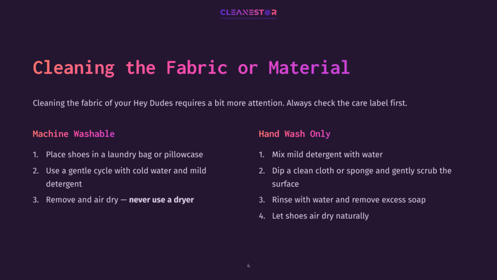 Instructions For Cleaning Fabric Shoes, Detailing Methods For Machine Washing And Hand Washing, With Steps And Tips. Purple Background.