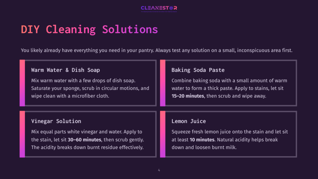 4 Diy Cleaning Solutions Diy Cleaning Solutions: Warm Water &Amp; Dish Soap, Baking Soda Paste, Vinegar Solution, And Lemon Juice Recipes For Home Cleaning.