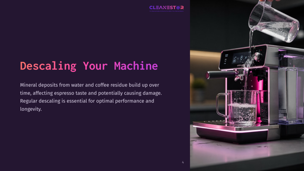 Close-Up Of A Sleek Krups Espresso Machine With A Glass Pitcher And Water Flowing, Highlighted Against A Dark Purple Background.