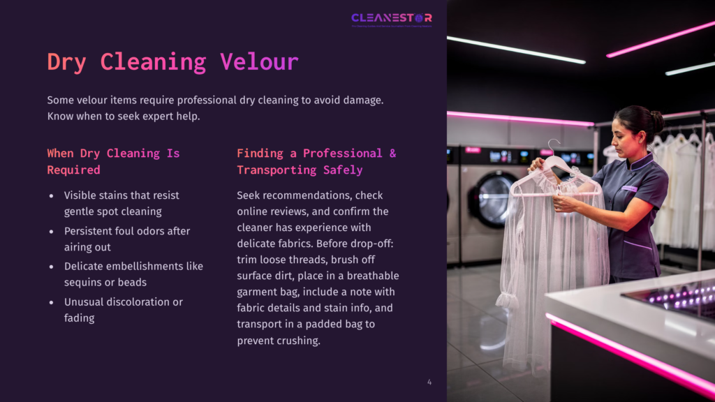 4 Dry Cleaning Velour A Professional Cleaner In A Blue Uniform Carefully Places A Delicate, Sequined Garment Into A Clear Protective Garment Bag In A Brightly Lit, Modern Dry Cleaning Facility With Rows Of Washing Machines In The Background.