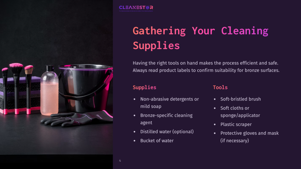 A Cleaning Setup With A Bucket, Brushes, Gloves, And Cleaning Agents Against A Dark Background, Illuminated By Soft Pink Light.