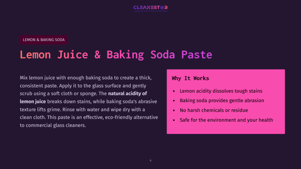Lemon Juice And Baking Soda Paste Recipe Displayed In White Text On A Dark Background, With A Pink Box Highlighting Benefits And Usage.
