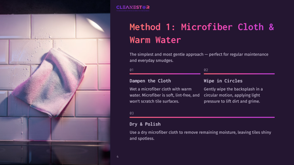 Microfiber Cloth And Warm Water Cleaning Tiles With Circular Motion