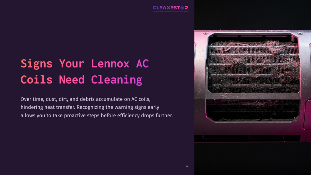 Close-Up Of A Dirty Ac Coil With Visible Dust And Debris, Set Against A Dark Background With Purple Accents On The Side.