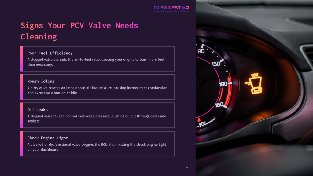 Dashboard Display Showing A Warning Light, With Purple Background Elements Highlighting Issues Related To Pcv Valve Maintenance.