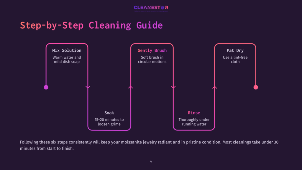 4 Step By Step Cleaning Guide 10 Illustrated Cleaning Guide With Five Steps: Mix Solution, Gently Brush, Soak, Rinse, And Pat Dry, On A Dark Background With Vibrant Pink Accents.