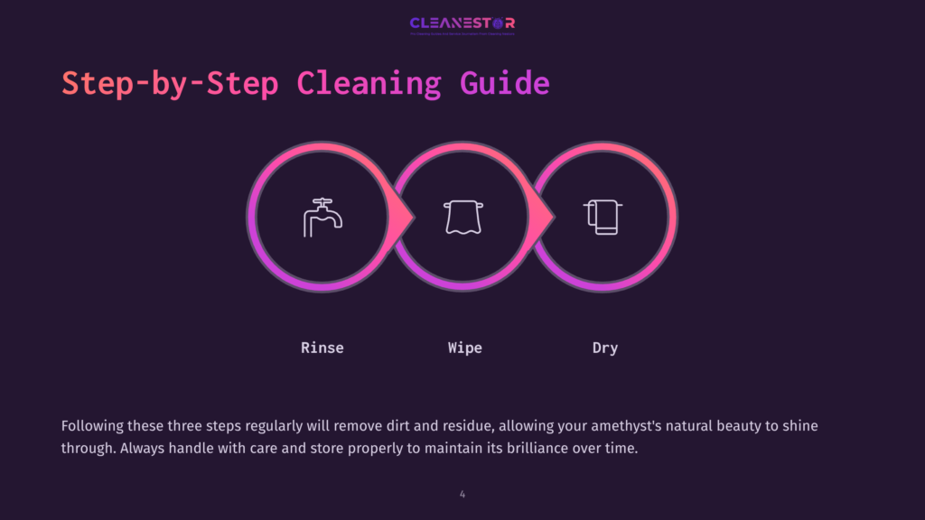 Three Circles Connected By Arrows, Labeled &Quot;Rinse,&Quot; &Quot;Wipe,&Quot; And &Quot;Dry,&Quot; On A Dark Purple Background With Vibrant Pink Accents.