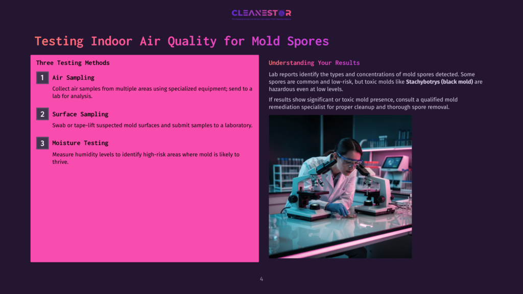 A Person In A Lab Coat Conducts Air Quality Tests In A Modern Lab, Featuring Test Tubes And Equipment On A Bright Purple Background.